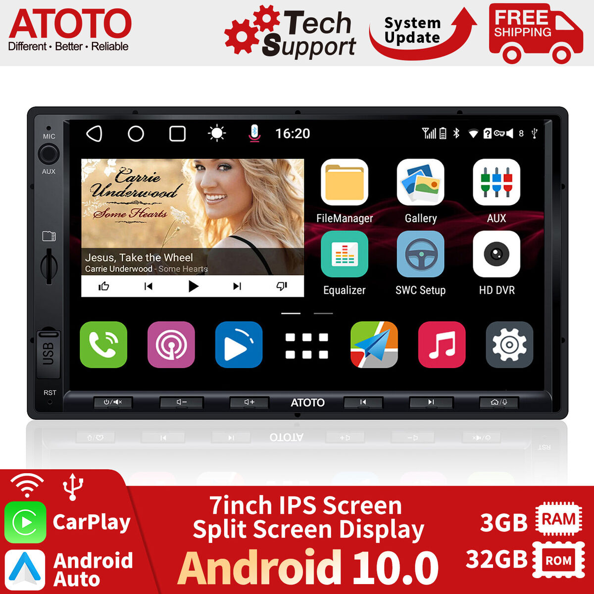 ATOTO S8 Standard 7IN Android Car Stereo 2DIN Wireless CarPlay/Android Auto,2xBT