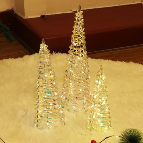 Set of 3 Christmas Lighted Cone Tree, Outdoor Artificial Xmas Trees eBay