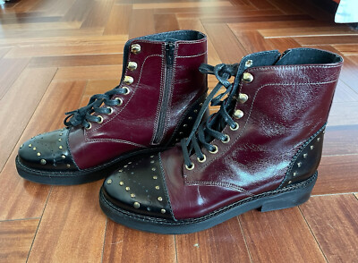 Jonak Two Tone Leather Boots - Combat Oxford Boot - Size 38