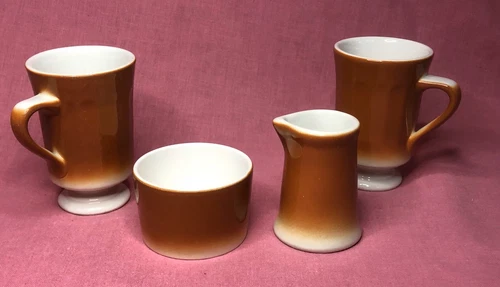 4pc Lot Vintage Syracuse China Syralite Burnt Orange Paprika Coffee Mug Creamer