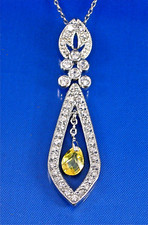 STERLING SILVER ART DECO CZ SET VINTAGE PENDAN WITH BRIOLETTE CANARY CZ