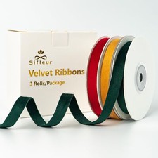 Velvet Ribbon Red Green Gold 3/8 Inch x 15Yd Double Faced Velvet Ribbon for G...