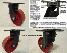6" x 2" Kingpinless Drop Forged Swivel Caster Ductile Steel Wheel(4) 2000 lb ea.