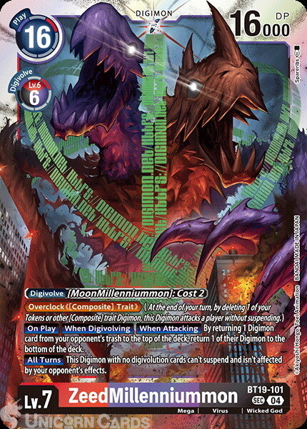 BT19-101 ZeedMillenniummon : Secret Rare Digimon Card : BT18-19: Special Booster