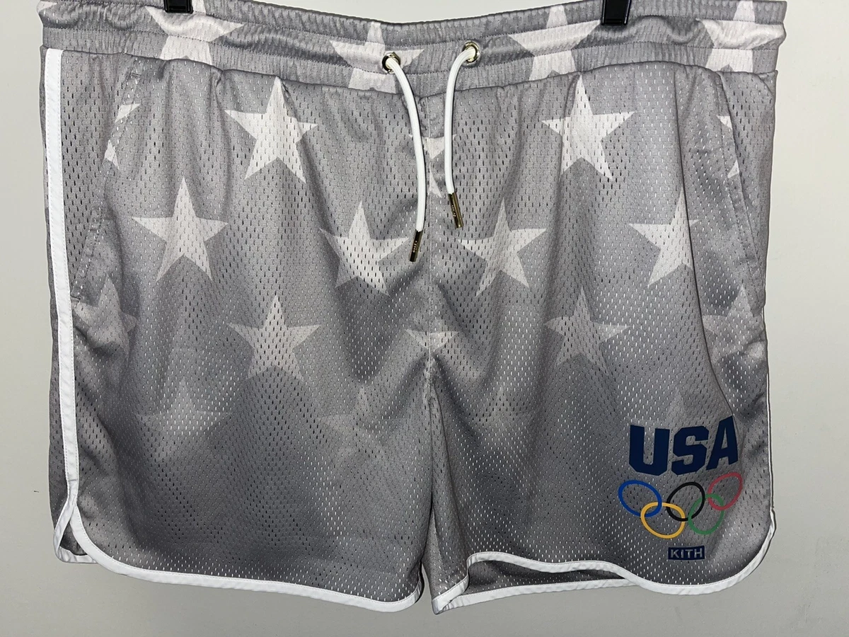 KITH TEAM USA OLYMPIC STARS JORDAN STATUE GREY MESH SHORTS MENS 2XL