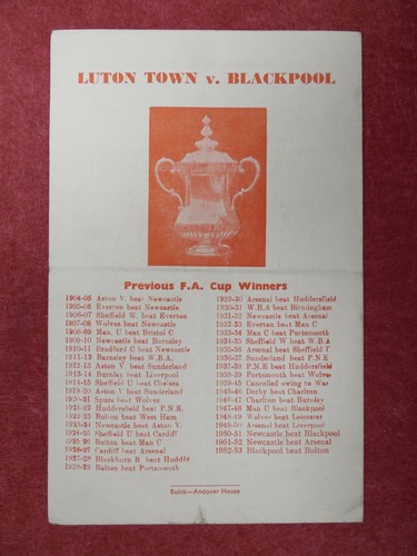 LUTON TOWN v BLACKPOOL | 1953/1954 | FA CUP R3 REPLAY | 13 JAN 1954 | PIRATE - Picture 2 of 3