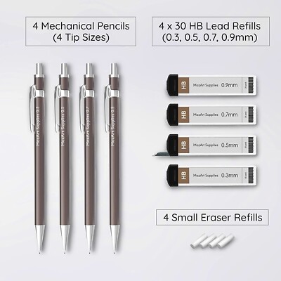 MozArt Mechanical Pencil Set with Case - 4 Sizes: 0.3, 0.5, 0.7