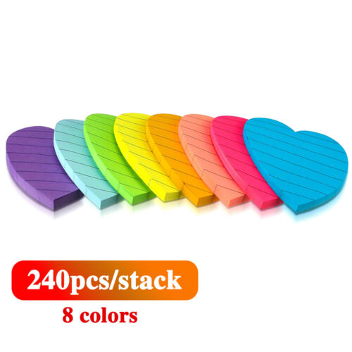 240 Sheets/Set Heart Shape Lined Sticky Notes Cute Sticky Notes Memo Pads 3x3''