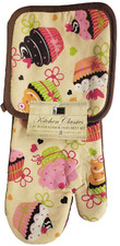 2 pc Kitchen Set: 1 Jumbo Pot Holder 1 Oven Mitt, MULTICOLOR CUPCAKES,brown,BH