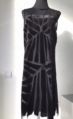 Abendkleid Design Marella Gr. 38 schwarz Samt Netz Pailletten neu