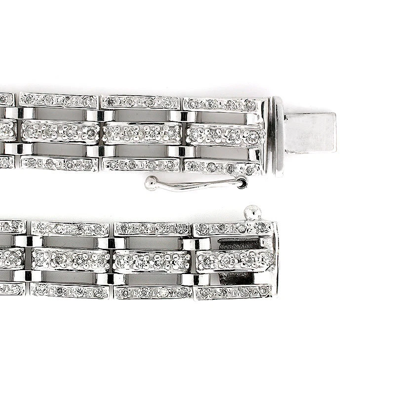 14k White Gold Men's Triple Row Diamond Bracelet 3.18 CTS- Mens Diamond Bracelet - Image 3 of 3