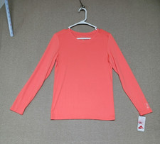 NWT BESTEE MAEVN Women's SM Basic Long Sleeve Underscrub Tee Neon Melon Orange