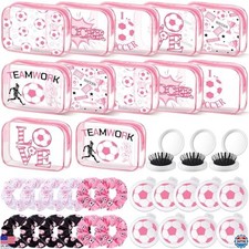 36 Pink Soccer Gifts for Girls - Makeup Bags, Hair Scrunchies  Brushes Set