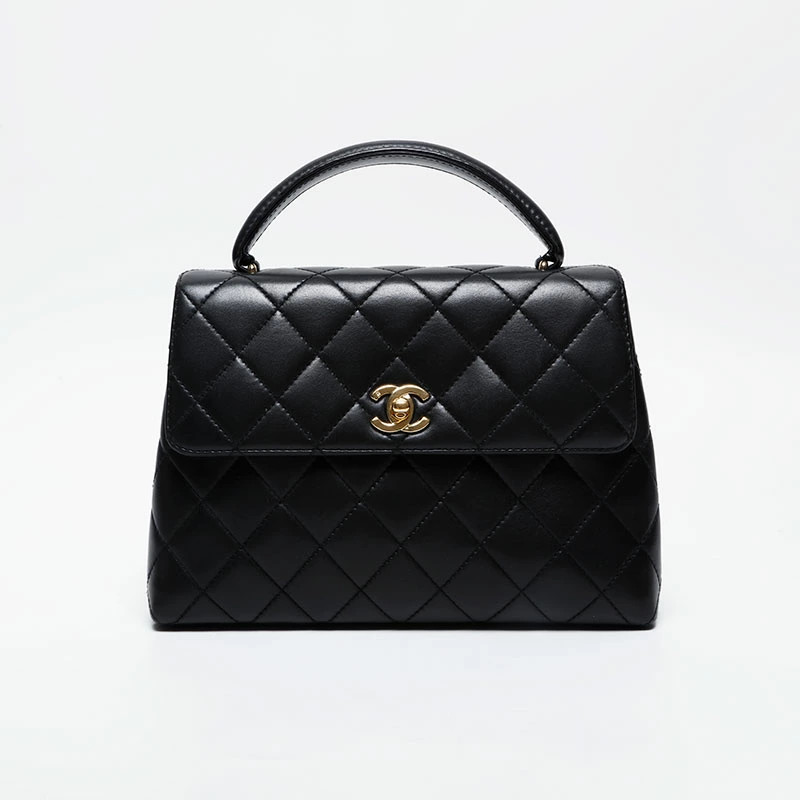 Chanel 1997-1999 Black Lambskin Materasse Top Handle Bag Ws21259-Fz  