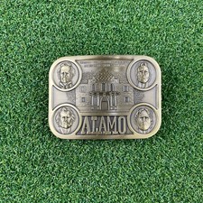 Vintage Alamo Brass San Antonio Travis Crockett Bowie Bonham Belt Buckle