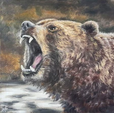 Original Oil Wildlife Painting Bear Art Realism Animal Predator Nature Canvas