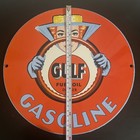 VINTAGE GULF DRIVING LADY GASOLINE MOTOR OIL PORCELAIN SIGN — photo 4