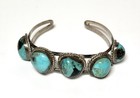 Estate Vintage Native American Sterling Silver Turquoise Cuff Bracelet 22.4 Gram — photo 3