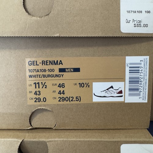 Asics Gel-Renma White/Burgundy 1071A108-100 Mens Size 11.5 SHIPS TODAY! - Picture 8 of 8