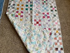 Vintage Nursery Baby Quilt Blanket Cotton square patches Handmade 46X36 colorful