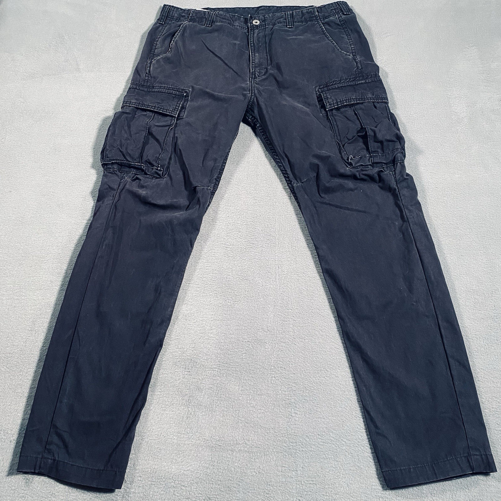 Mens 34x32 Faded Blue Loose Fit Cotton Multi Pocket Casual