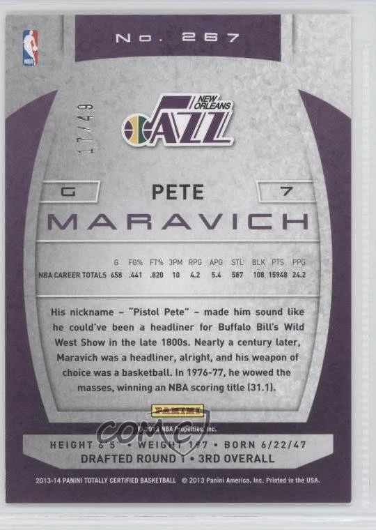 2013-14 Totally Certified Totally Blue /49 Pete Maravich #267 HOF - Image 2 of 2