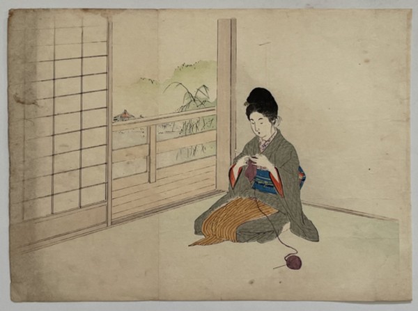 Red White Lotus Woodblock Print Kuchi e Kajita Hanko Bungei Kurabu 1901