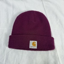 Carhartt Hat Beanie Fitted Youth One Size Purple Knit Cuffed Logo Winter USA