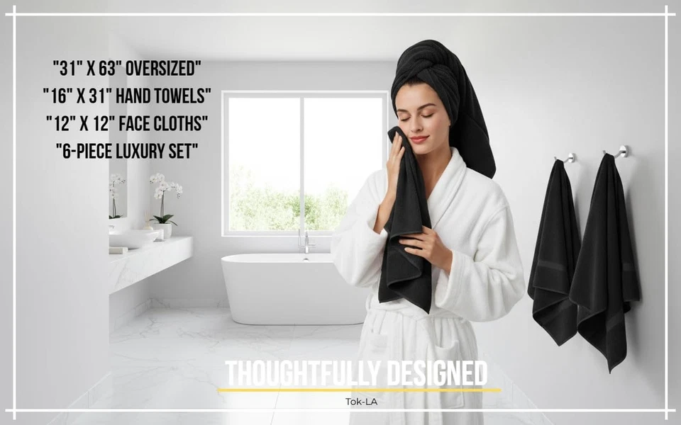 Juego de toallas de baño suaves Tokla Lint Free de gran tamaño 350GSM extra grandes 32"x63" de lujo... Foto 4 de 4