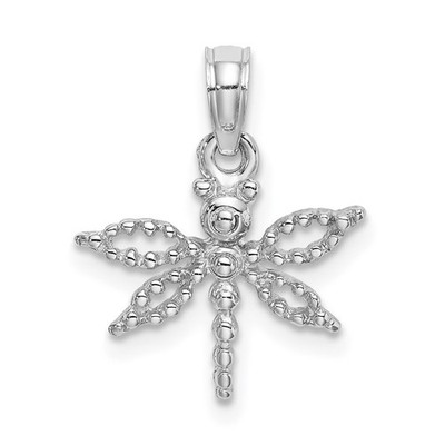14K Weißgold 2-D Mini Libelle mit ausgeschnittenen Flügeln Charm Anhänger 0,93gm