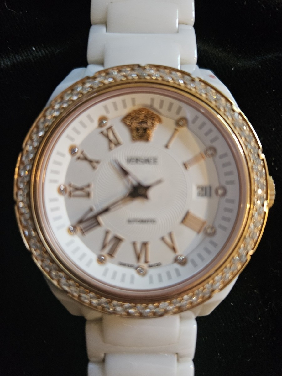 Versace DV One Watch In White Ceramic, Diamond Set-Bezel & Rose