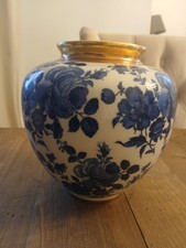 Große Porzellanvase „Delft“ – Echt Kobalt Unterglasur – Bavaria – Goldrand
