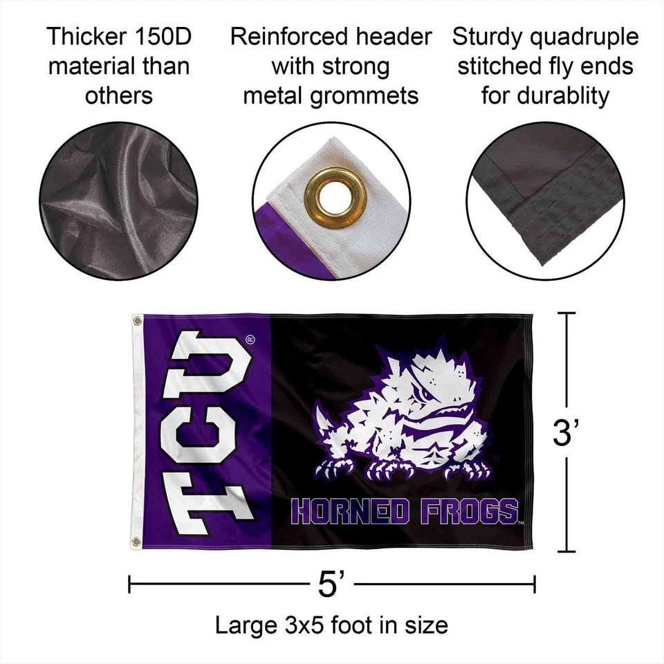 TCU Horned Frogs Flag 3x5 ft Texas Christian University Purple Black Fort Worth - Image 2 of 4