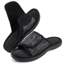 Men's Adjustable Wrap Memory Foam Slide Slipper, Size 9-10 Men, Heathered Black