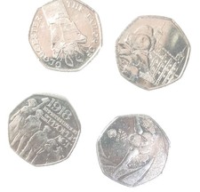  Bundle of 4 Rare 50p Coins - Paddington, Team GB, Tailor of Gloucester, 1918
