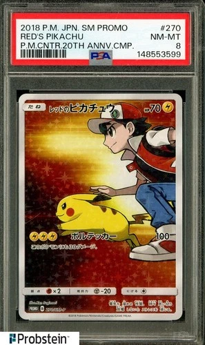 2018 Pokemon Japanese Promo Pokemon Center 20th Anniversary Red's Pikachu PSA 8
