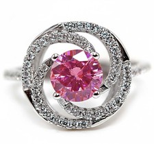 2CT Treated Pink Sapphire  White Topaz 925 Genuine Sterling Silver Ring Sz 8