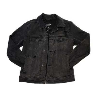Hollister Jacket Mens Extra Small Denim Epic Flex Distressed Charcoal Black