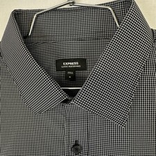 Express Classic Performance Check Button Shirt Black White Men's M