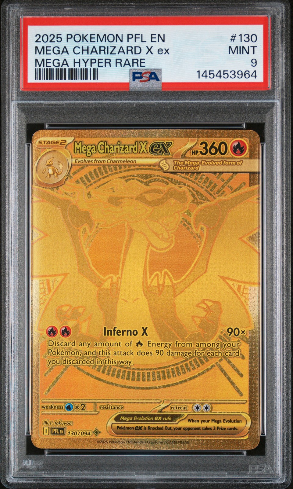 2025 POKEMON PFL EN-PHANTASMAL FLAMES MEGA HYPER RARE MEGA CHARIZARD X EX PSA 9