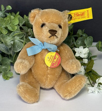 VTG Steiff Miniature Teddy Bear 0201/14   Mohair /Jointed/Tags/Blue Ribbon/1980s