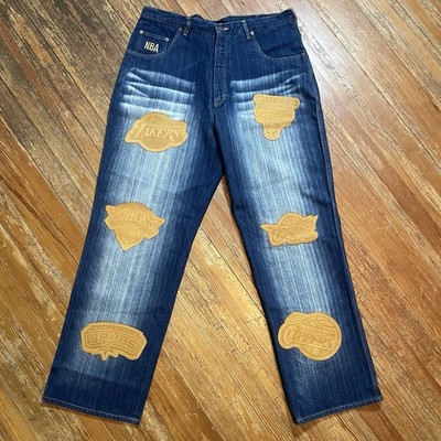 Vintage Ounk NBA Jeans Size 40 Denim Leather Patched Y2K Baggy Hip Hop Skate