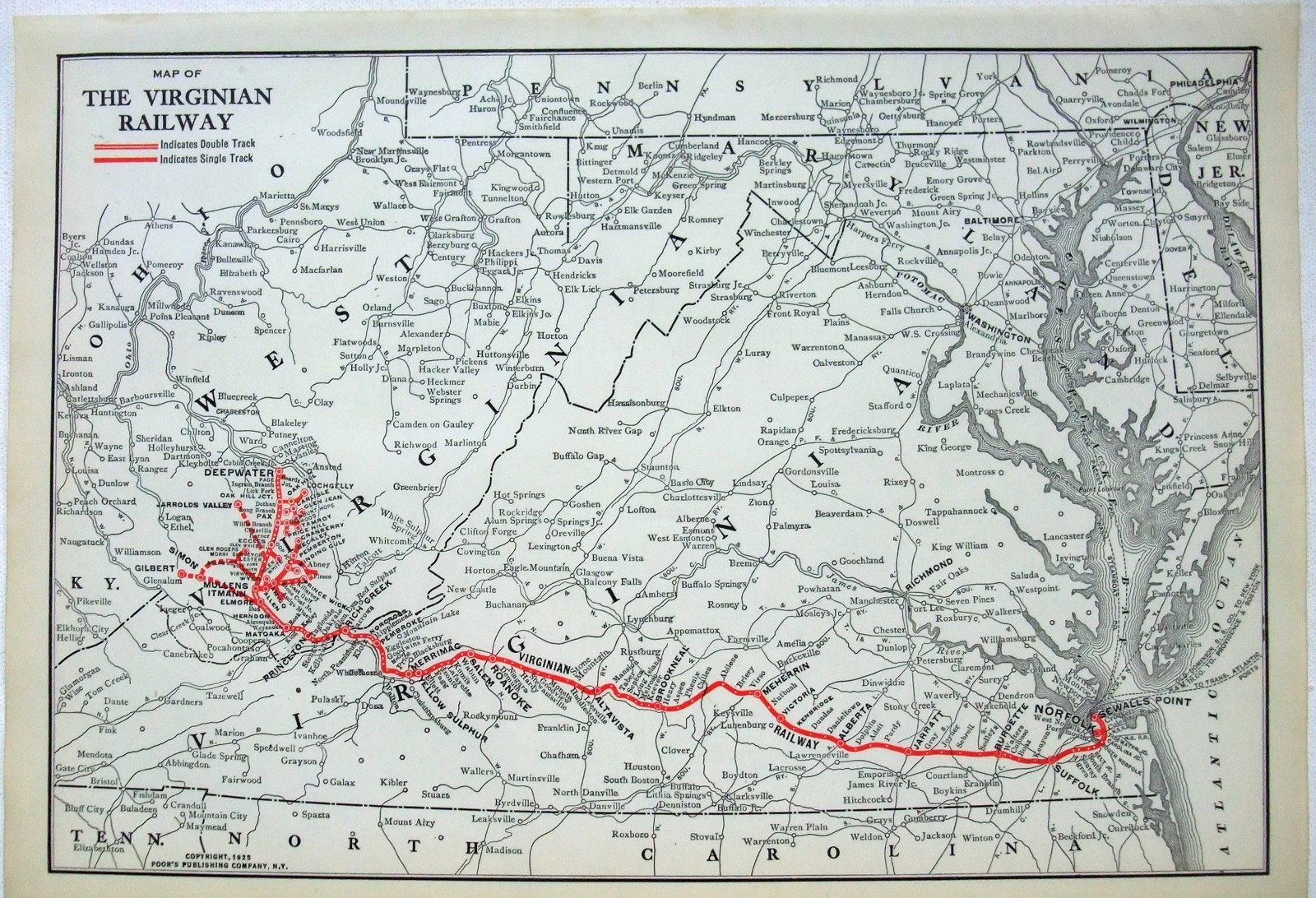 Virginian Railway - Original 1925 System Map by Poor's Publishing ...