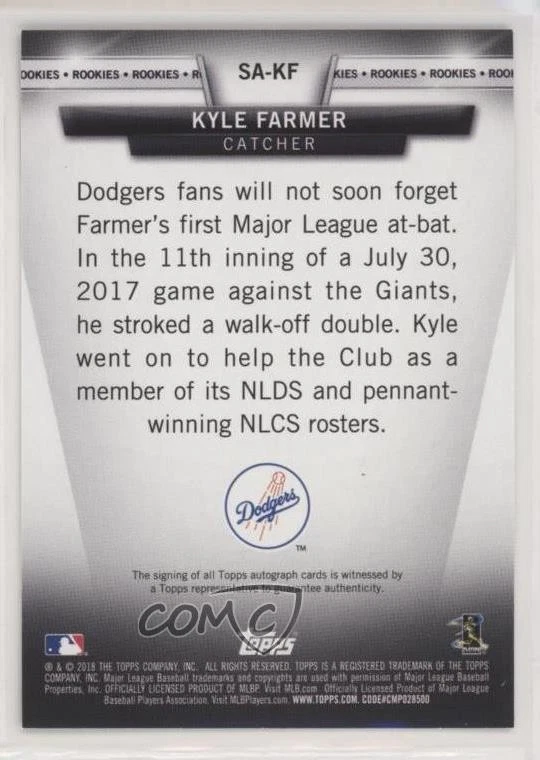 2018 Topps Topps Salute Series 2 Auto Rookies Kyle Farmer #SA-KF Rookie Auto RC - Image 2 of 2
