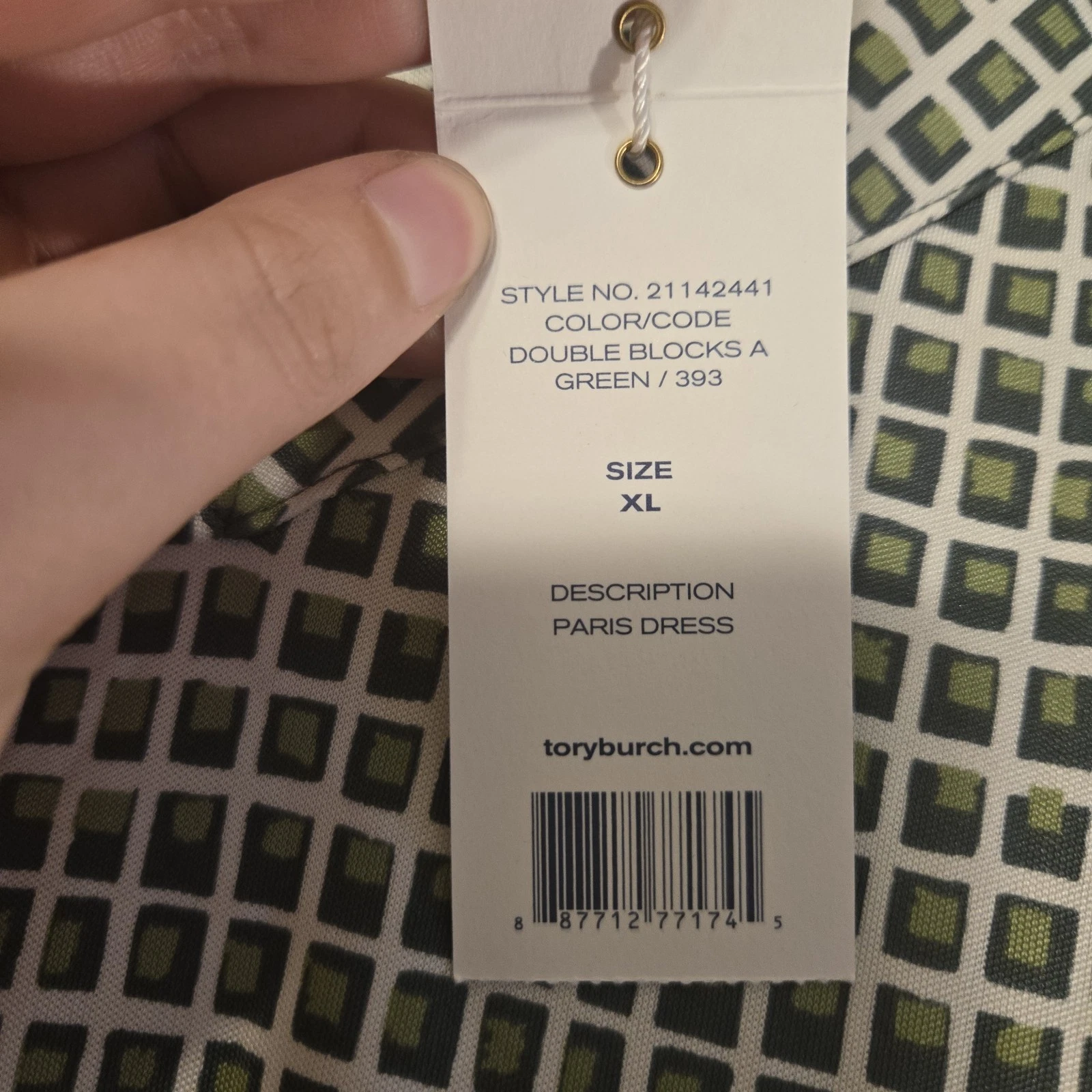 Abito Tory Burch Paris seta verde finestra doppio blocco senza maniche XL nuovo con etichette