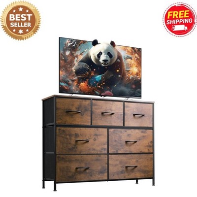 NEW 7 Drawer Dresser TV Stand Entertainment Center 45in Rustic Brown
