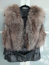 REAL FOX FUR & LEATHER GILET JACKET UK 10