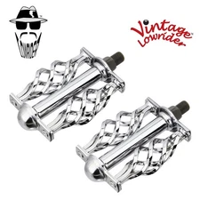 VINTAGE LOWRIDER BICYCLE TWISTED STEEL PEDALS W/ CAGE CLASSIC C-514 1/2 IN CHROM