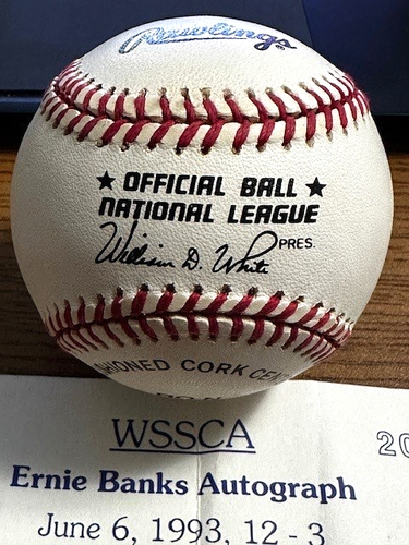 ERNIE BANKS SIGNED AUTOGRAPHED ONL BASEBALL! Cubs! HOF! - Picture 2 of 2