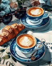 Coffee Croissant Paint by Numbers Kit for Adults Beginners 20x16 Inch Gift